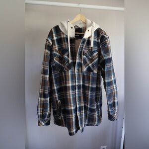 Men's Blue and Brown Plaid Flannel Jacket Heavyweight Size large